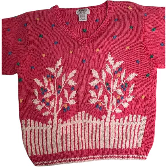 Vintage 80s SKYR Tree Knit Sweater Ramie Cotton Confetti Cottagecore Medium - Picture 5 of 16